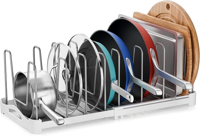 EVERIE Adjustable Cabinet Organizer for Pot Lids, Bakeware, Cookie Sheets & Cutting Boards, Upright Storage Rack for Kitchen Cabinet, Stable Dividers, 9.7" Deep, 12.6" to 21.5" Wide, GS02SS by EVERIE
