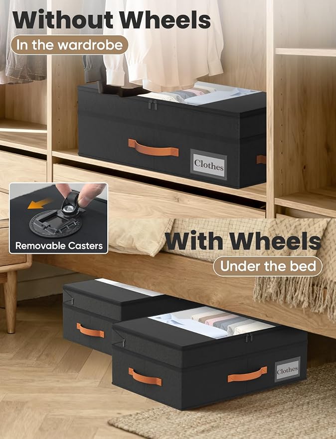 TOSKING 2-Pack Under Bed Storage Drawers with Wheels, 6 Vacuum Bags, Adjustable Height 7.9-10.2", 63L/80 lbs Clear Lid Rolling Bin, 900D Oxford, Space Saver for Dorm Bedroom Clothes Shoes, Black - Image 7
