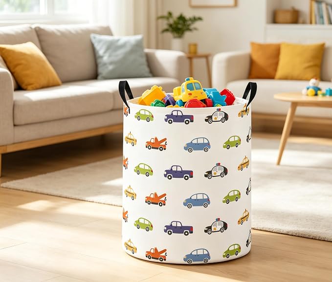 Baby Laundry Basket Baby Nursery Hamper Kids Laundry Basket Toy Storage Bin for Boys Room Decor Gift Baskets for Bedroom Bathroom(Car) - Image 4