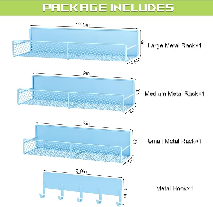 4 Pack Magnetic Shelves for Washing Machine, Heavy-Duty Magnetic Laundry Organizer with Hooks, Washing Machine Shelf for Refrigerator, Metal Storage Baskets, Closet & Laundry Room Organization (Blue) - Image 2