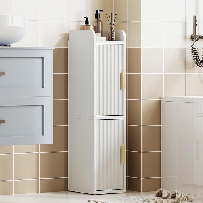 Yoobure Fluted Small Bathroom Storage Cabinet, Narrow Toilet Paper Cabinets - Image 9