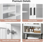 USHOWER White Over The Toilet Storage Cabinet with Glass Doors - Image 3