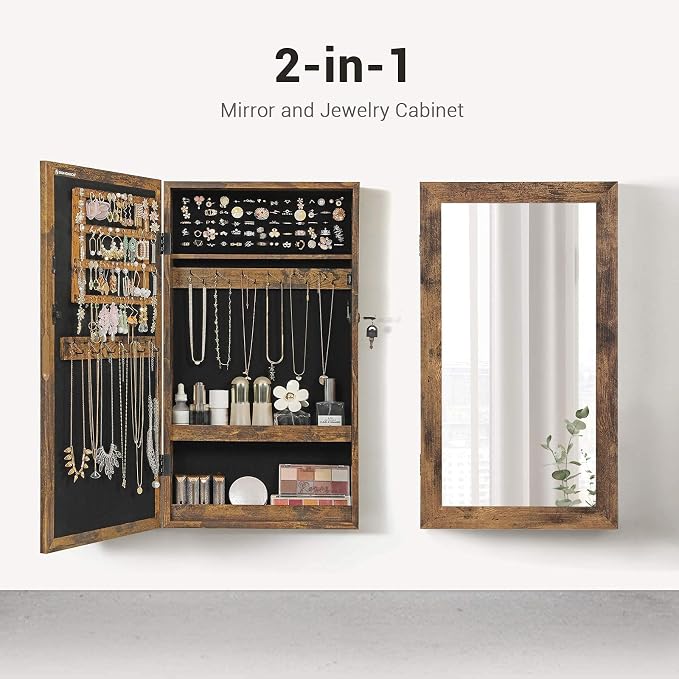 SONGMICS Lockable Jewelry Cabinet Armoire with Mirror, Wall-Mounted - Image 2
