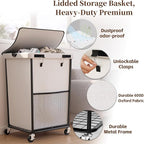 Laundry Hamper with Wheels and Lid, 150L Large Rolling Laundry Basket White - Image 4