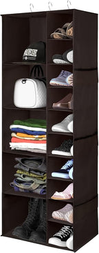 Libeder Shoe Organizer for Closet, 15 Shelf Hanging Closet Storage Shelves - 10 Shoe Rack Organizer and 5 Compartment for Clothes with 6 Side Mesh Pockets for Scarf, Socks,Gloves, Coffee by Libeder