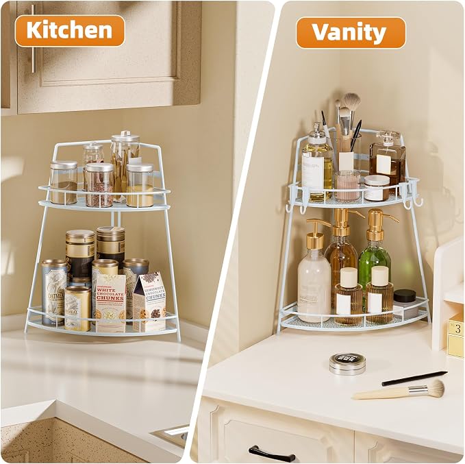 VITVITI 2 Tier Bathroom Counter Organizer Corner Vanity Shelf Storage White - Image 4