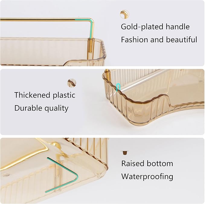 YCIA&DONE Corner Bathroom Counter Organizer, Makeup Organizer for Vanity, Skincare Cosmetic Perfume Tray, Corner Countertop Shelf Rack Storage for Bathroom Kitchen 2 Tiers (Amber Gold) - Image 3