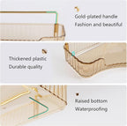 YCIA&DONE Corner Bathroom Counter Organizer, Makeup Organizer for Vanity, Skincare Cosmetic Perfume Tray, Corner Countertop Shelf Rack Storage for Bathroom Kitchen 2 Tiers (Amber Gold) - Image 3