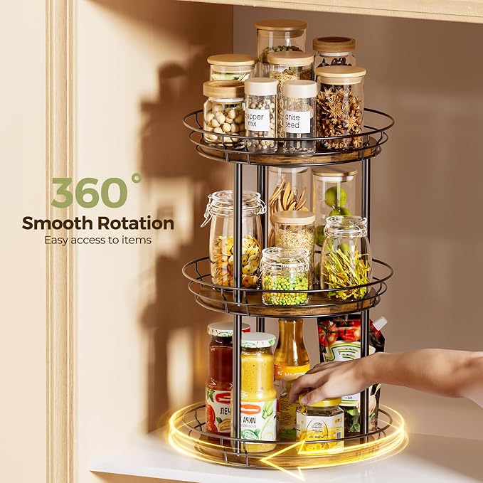 LAMU 3 Tier Lazy Susan Turntable Rotating Spice Rack Organizer for Cabinet - Image 3