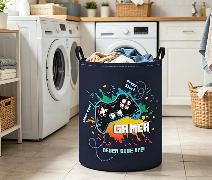 Baby Laundry Basket Baby Nursery Hamper Kids Laundry Basket Toy Storage Bin for Boys Room Decor Gift Baskets for Bedroom Bathroom(Games) - Image 5