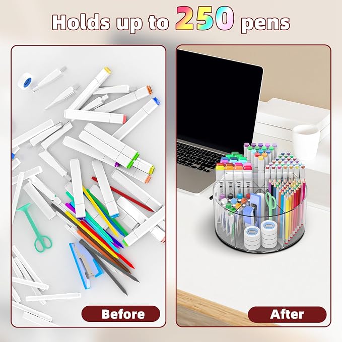 Absonic 500 PCS Acrylic Pencil Holder, 360 Rotating Clear Marker Organizer, Pen Crayon Marker Caddy Organizer for Desk, Desktop Storage and Organizer for Office School Art Supplies, 2 Pack - Image 3
