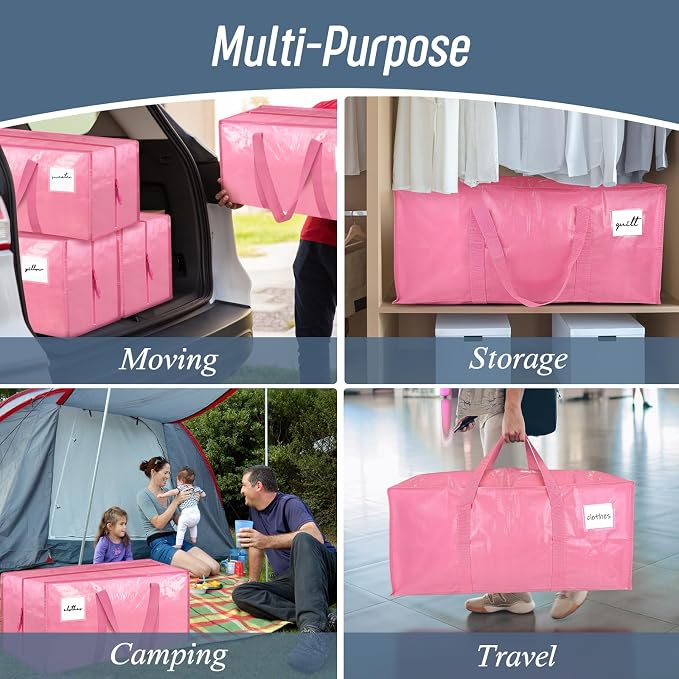 6 Pack Extra Heavy Duty Large Moving Bags with Strong Zipper, Pink | Comfortable Handles, Sturdy & Durable Clothes Storage Bags Totes Bins, Blue Packing Moving Boxes for College Supplies - Image 7