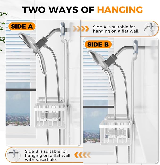 Adjustable Aluminum Shower Caddy Hanging for Handheld Showerhead, White - Image 9