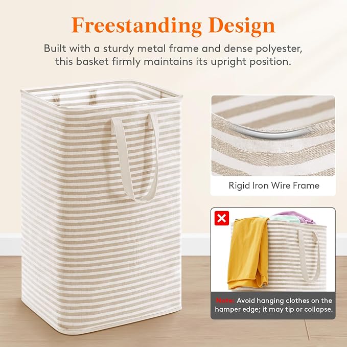 Lifewit 75L Large Collapsible Laundry Basket with Extended Handles, Beige - Image 5