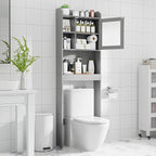 ZenStyle Over The Toilet Cabinet Double Door Wood Bathroom Storage Organizer with Adjustable Shelves, Cubby and Tempered Glass Door (Grey) - Image 4