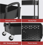 Sywhitta 4-Tier Plastic Rolling Utility Cart with Wheels for Storage, Black - Image 4