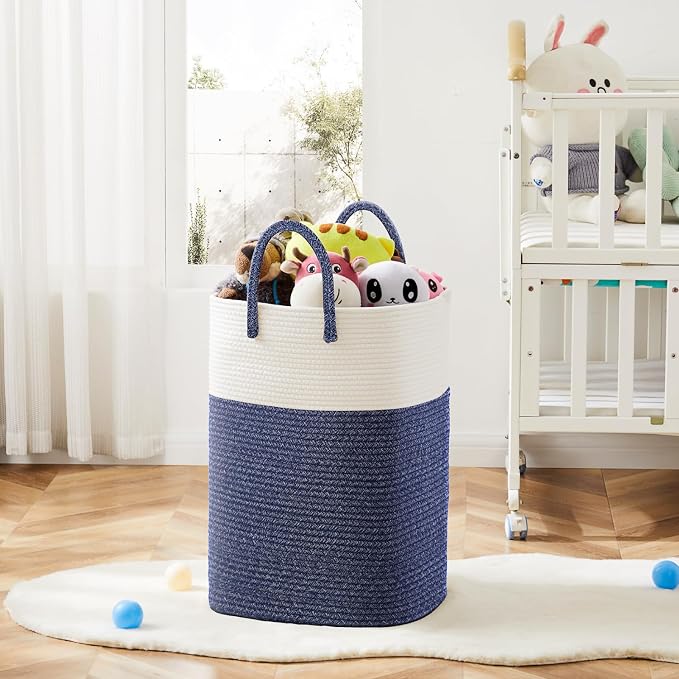 Laundry Basket,Woven Cotton Rope Laundry Hamper,Versatile Storage for Dirty Clothes,Baby Toys,and Blankets in Bathroom, Nursery,and Living Room (Blue, 60L) - Image 6