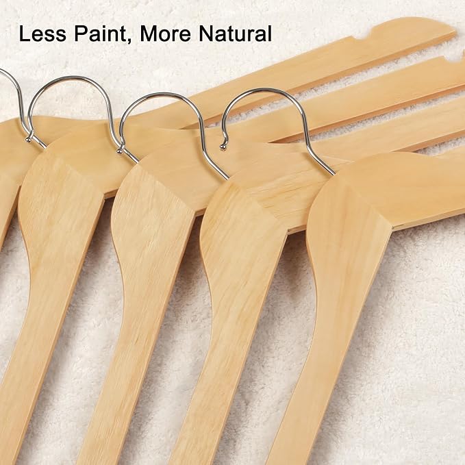 TOPIA HANGER Wooden Hangers 48 Pack, 0.28-inch Slim & Durable Clothes Hangers Space Saving, Natural Wood Hanger with 360°Swivel Hook and Non-Slip Shoulder Notches for Coat,Shirt,Camisole,DressCT51N48 - Image 4