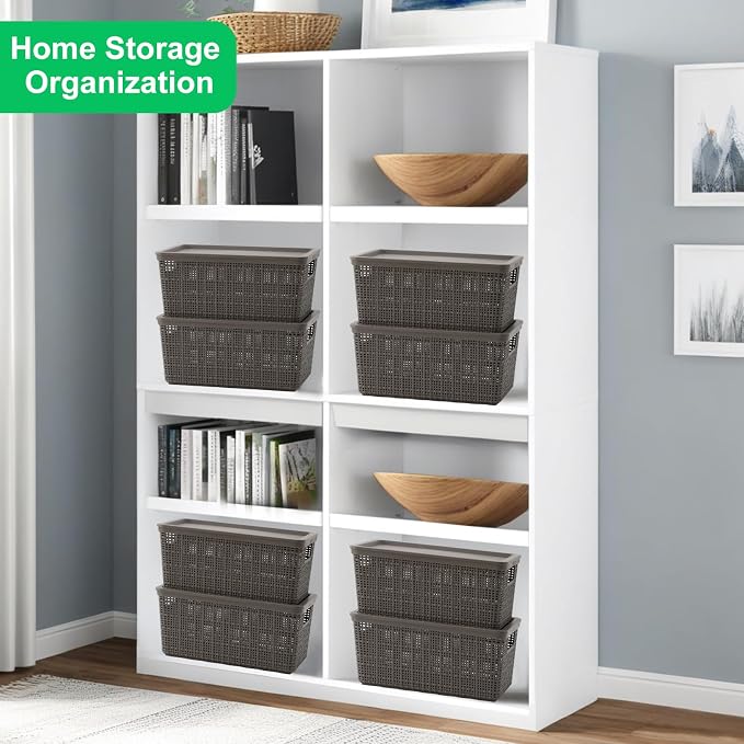 6 Pack Plastic Storage Baskets with Lid,Grey Stackable Bins - Image 7