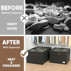 OIAHOMY 2 Pack Shoe Organizer for Closet, Large Foldable Shoe Storage Bins with Dividers and Reinforced Handles, Each Clear Cover Sneaker Box Fits Up to 16 Pairs for Entryway and Bedroom, Black - Image 7