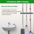 voze 3 Racks and 4 Hooks Mop and Broom Holder Wall Mount, Self Adhesive Heavy Duty Broom Organizer Storage Tool Racks for Kitchen Garden Laundry Garage - Image 2