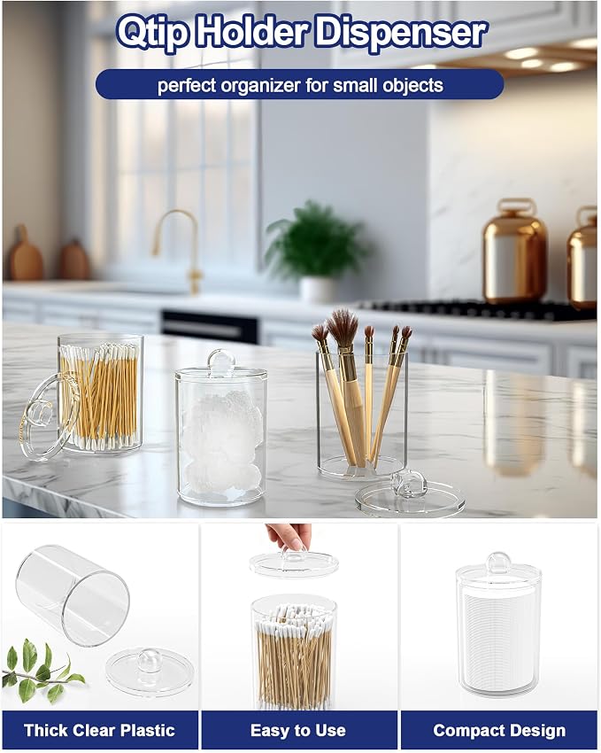 Bathroom Counter Organizer and Storage with 2 Pack Qtip Holder Dispenser, 7 Slots Detachable Toothbrush Holders for Bathrooms, Anti-Slip Electric Toothbrush and Toothpaste Holder Countertop - Image 5