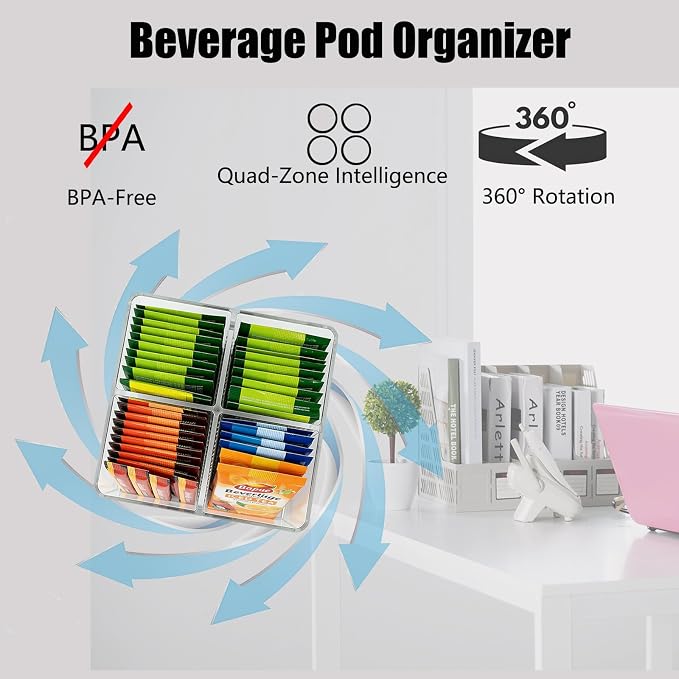 Square Lazy Susan Drink Packet Organizer 360° Rotating Water Flavor Packet Holder for Kitchen Pantry Cabinet Clear Storage Bin for Powdered Drink Mixes, Liquid IV, Tea Bags & Snacks - Image 3