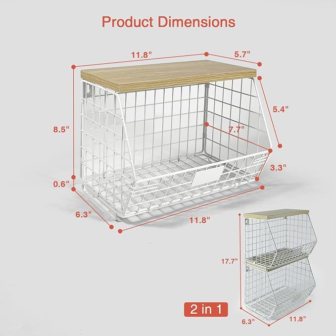 Goozii White Fruit Storage Basket for Kitchen Counter Set of 2, Wall Mount Wire Fruit Basket with Shelf with Banana Hanger, Hanging Countertop Organizer for Bathroom Pantry Cabinet, White + Natural - Image 7