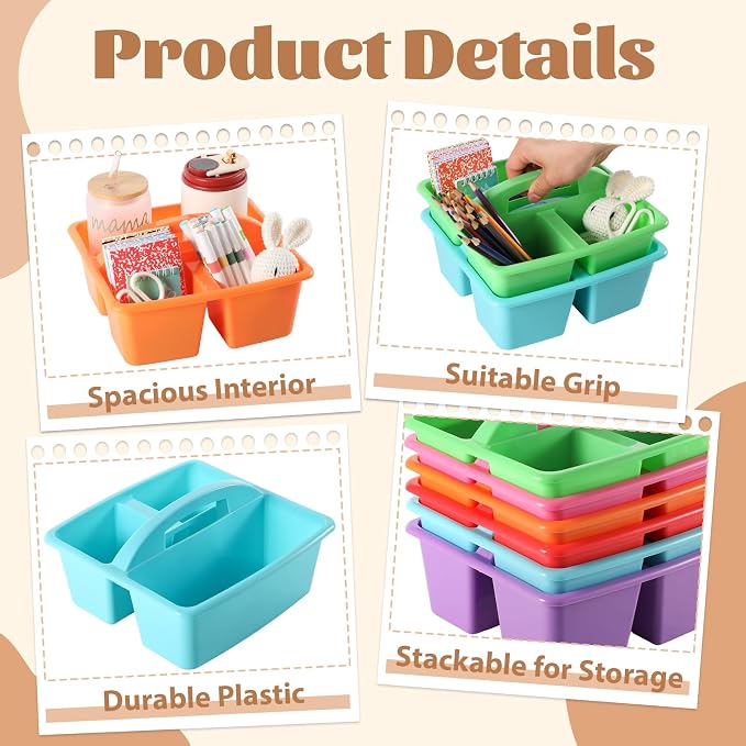 6 Pack Plastic Classroom Organizer Caddy with Handle, Classic - Image 3