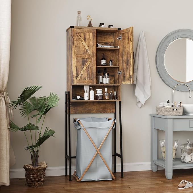 Vabches Over The Toilet Storage Cabinet with 2-Door Design Bathroom Organizers and Storage with Anti-Tip Device Over Toilet Organizer with Shelves for Bathroom,Restroom,Laundry Brown - Image 6