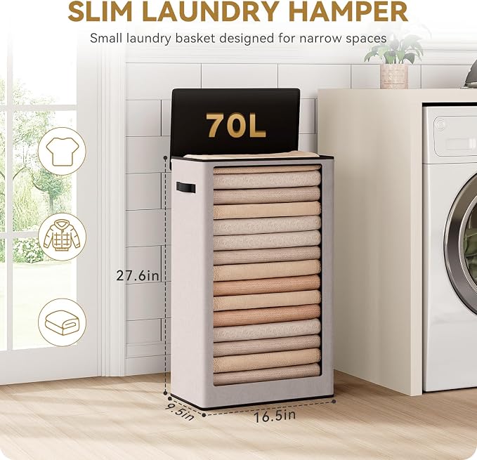 SOLEDI Slim Laundry Basket with Lid, Narrow Laundry Hamper for Small Space - Image 5