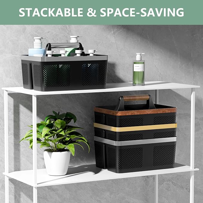 BYUNER Black Shower Caddy Portable: Plastic Bathroom Caddy Organizer with Handle and Holes, Cleaning Caddy, Hard Shower Basket Storage Tote for Toiletry, College Dorm Room Essentials for Men - Image 4