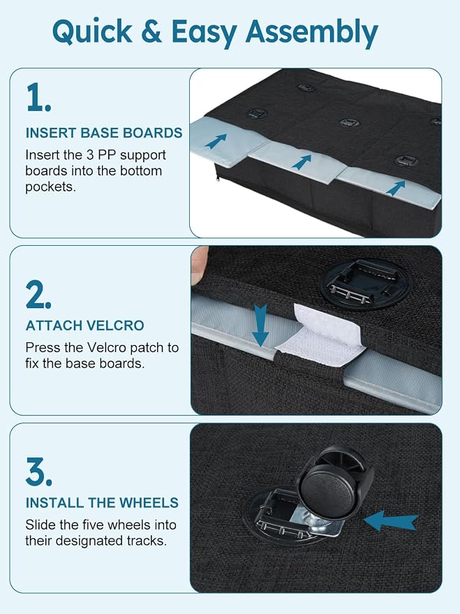 10-in 75L Low Profile Under Bed Storage with Wheels, 2 Pack,Black | 5 Rotating Wheels, Large Clear lid, Rigid Sides & Bottom, Low Space Storage, Under Bed, Couch, Crib, Dorm Organization - Image 7