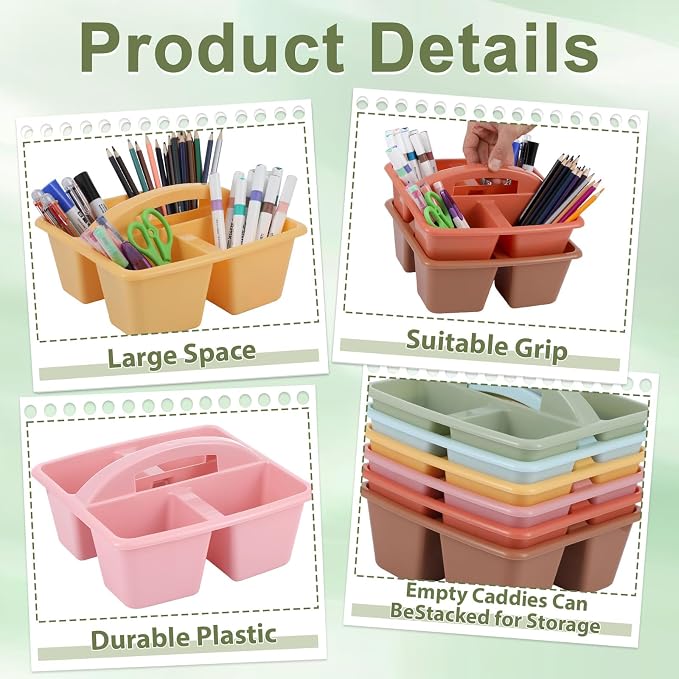 6 Pack 4 Compartment Classroom Caddy with Handle, Groovy - Image 3