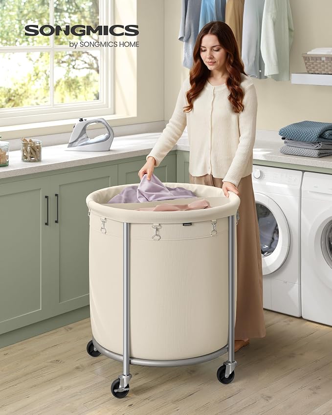 SONGMICS Laundry Basket with Wheels, 63.5 Gal., Steel Frame, Removable Bag - Image 2