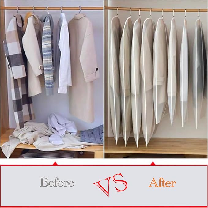 Hanging Garment Bags Hanging Clothes Bags (Set of 12) for Clothes Storage Bag with Zipper for Suit, Sweaters Travel Laundry Wardrobe Closet Garment Dust Cover Bags (White, 24'' x 48'') - Image 6