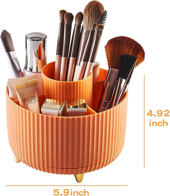 fanado 360° Rotate Makeup Brush Holder Organizer, Makeup Organizers Countertop, Makeup organization and Skincare Storage for Vanity, Desktop, Bathroom (Orange) - Image 5