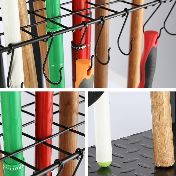 YueTong Garden Tool Organizer for Corner,Yard Tools Rack for Garage Storage Organization,Garage Tool Holder Free Standing No Mount.Heavy Duty and Solid Metal for Indoor and Outdoor Use. - Image 5