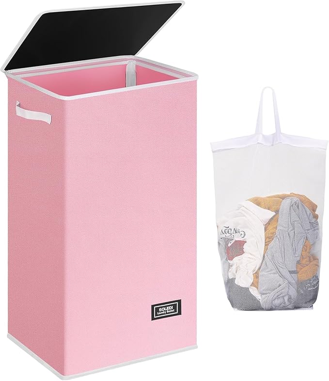 SOLEDI 100L Laundry Hamper with Lid, Large Collapsible Laundry Basket by SOLEDI