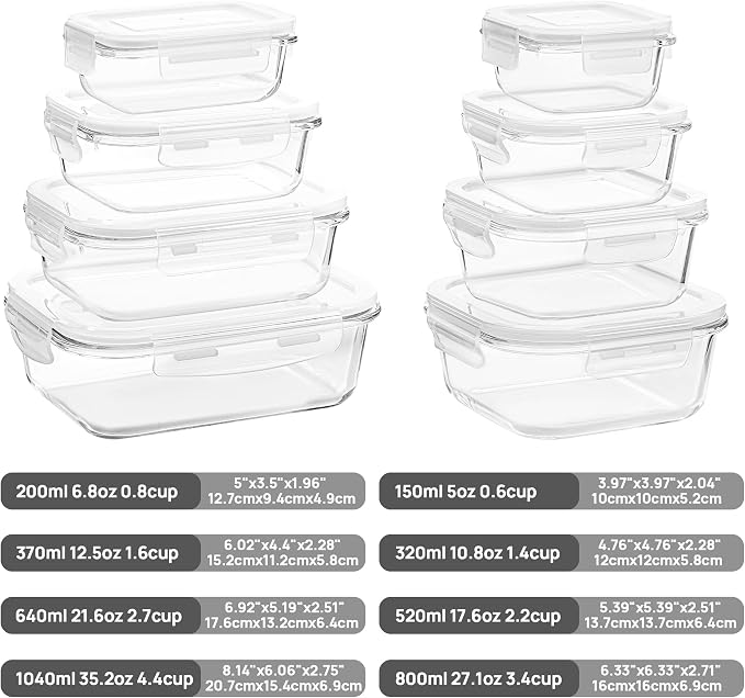 Vtopmart 8 Pack Glass Food Storage Containers with Airtight Lids - Image 2