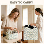 Fabric Storage Basket 2 Pack,Large and Mini Boho Laundry Nursery Hamper Portable Folding Organizer for Car Bedroom (Blue Vine) - Image 2