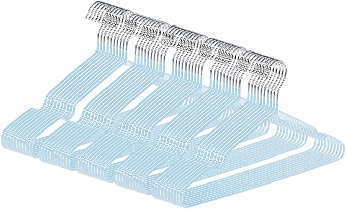 Ultra-Thin Metal Hangers, 50 Pack Non-Slip PVC Coated Space Saving Clothes Hangers for Closet, 16 inch Wide for Suits, Dresses, Jackets（Blue） by Unknown