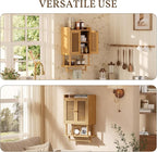 AmazerBath Bathroom Wall Cabinets, Bamboo Medicine Cabinet with Rattan Door, Over The Toilet Storage Cabinet with Towel Bar, Wall Mounted Cabinet with Adjustable Shelves for Small Spaces - Image 8