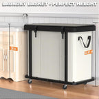 Laundry Basket with Wheels, 230L(60Gal) Laundry Sorter 3 Section - Beige - Image 5