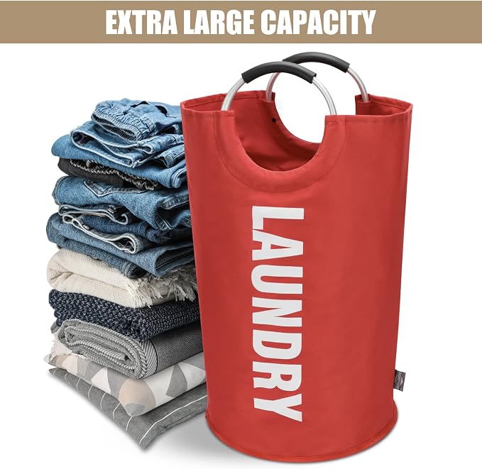 DOKEHOM 90L Large Laundry Basket Bag, Collapsible Tall Hamper, Red - Image 5