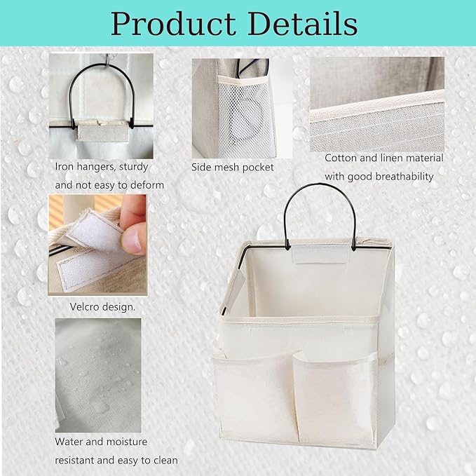 4pcs Wall Hanging Storage Bag,Wall Hanging Organizer bags with Pockets, Wall Organizer Storage for Dormitory Bathroom Bedroom (White-upgraded) - Image 3