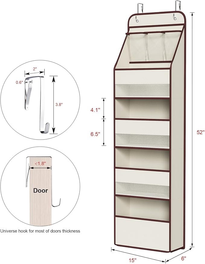 Univivi Fabric Over Door Hanging Organizer for Baby Nursery, Beige, 5-Shelf - Image 3