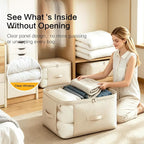 Comforter Storage Bag, Large Capacity Blanket Storage Bags 3-Layer Ultra Space Saving Self Compression Organizer, Heavy Duty Space Saver Organizer for Bedding, Clothes, Blanket, 2-Pack, Beige - Image 6