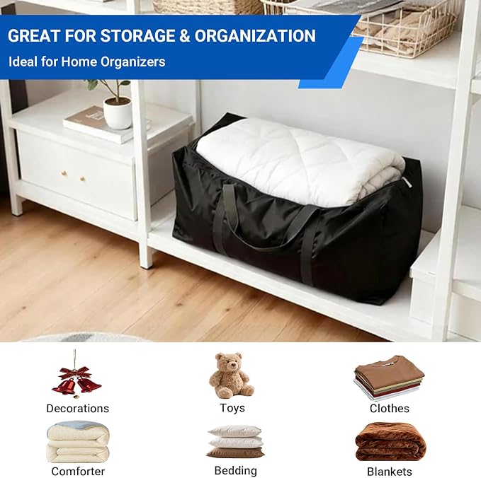 Extra Large Moving Bags, 6 Pack Black Oversized Storage Totes with Strong Zipper & Reinforced Full Loop Handles, Collapsible Storage Bags for Space Saving, for King/Queen Comforter, Blankets & Clothes - Image 7