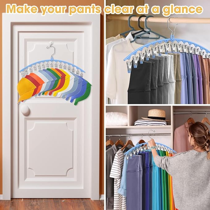 Upgrade Skirt Pants Hangers with Clips, Metal Legging Organizer for Closet with 15 Cilps Holds 60 Leggings/Shorts/Jeans/Skirts Pants Hangers Space Saving Closet Organizers and Storage, Blue 4Pack - Image 7